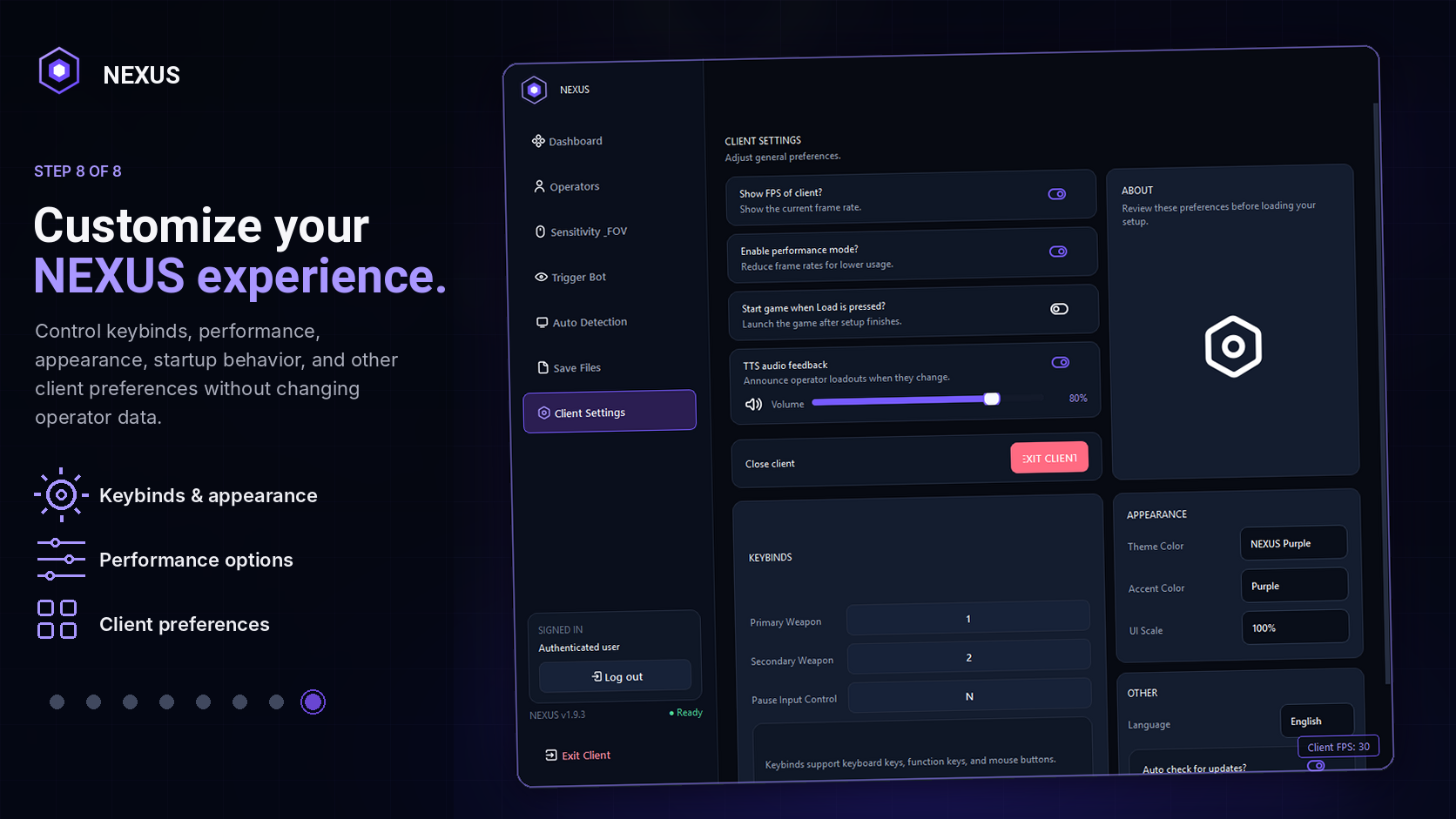 Current NEXUS client settings