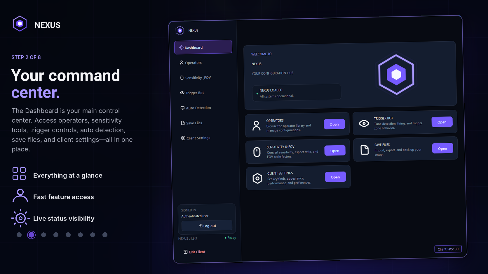 NEXUS dashboard control center