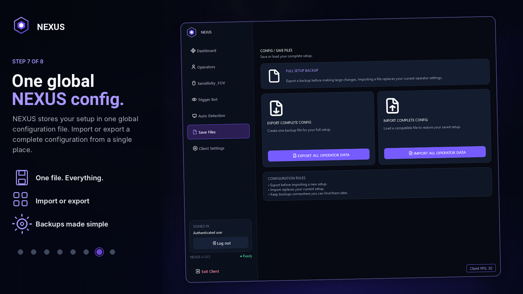 Current NEXUS global configuration import and export