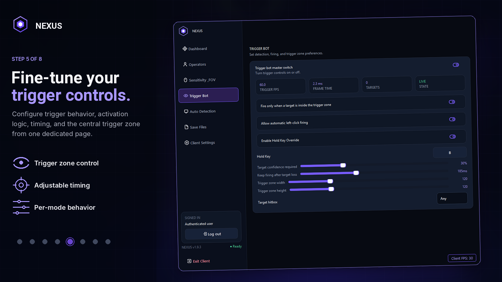 Current NEXUS Trigger Bot controls